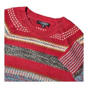 Liverpool Cozy Sweater Raglan Sleeve Striped Round‎ Hem Button Women's XS